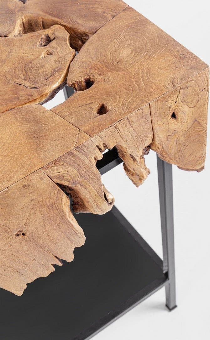Consolle "Grenada" con piano in radici di teak con base in acciaio per interni in Credenze Decor Space - Altamura, commercioVirtuoso.it
