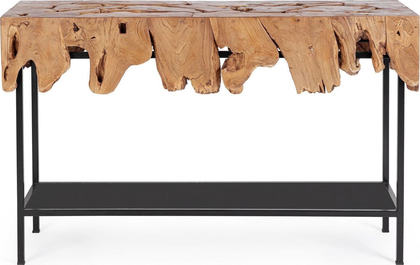 Consolle "Grenada" con piano in radici di teak con base in acciaio per interni in Credenze Decor Space - Altamura, commercioVirtuoso.it