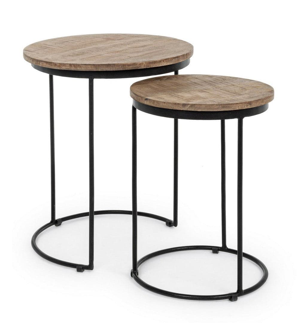 Tavolino "Walton" struttura in acciaio e pano in legno di mango per arredamento in Console e tavoli da divano Decor Space - Altamura, commercioVirtuoso.it