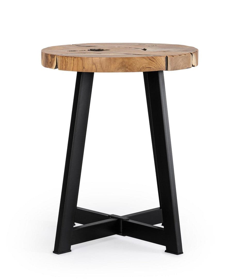 Tavolino "Elwood" gambe in acciaio e piano in radici di teak per arredamento in Console e tavoli da divano Decor Space - Altamura, commercioVirtuoso.it