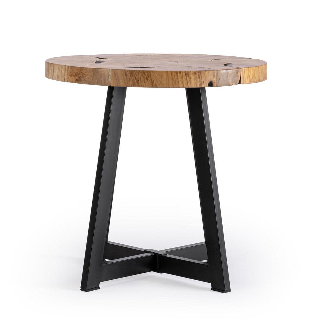 Tavolino "Elwood" gambe in acciaio e piano in radici di teak per arredamento in Console e tavoli da divano Decor Space - Altamura, commercioVirtuoso.it