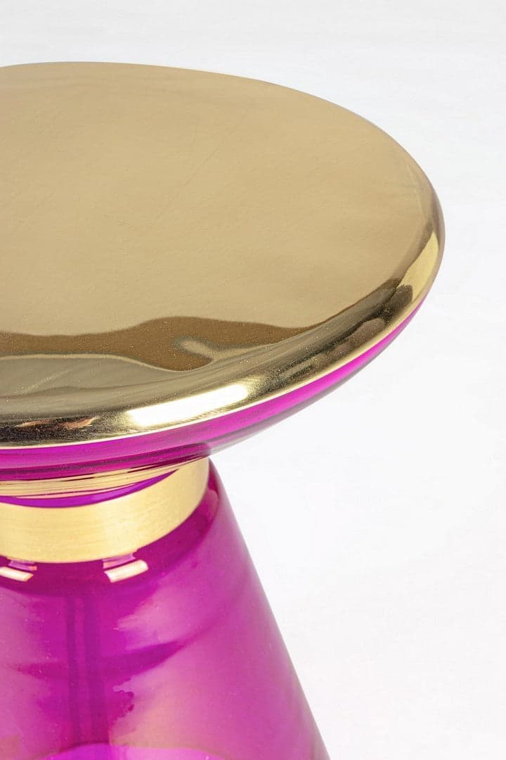 Tavolino "Meriel" in vetro con anello decorativo e piano placcato ottone per arredamento in Console e tavoli da divano Decor Space - Altamura, commercioVirtuoso.it