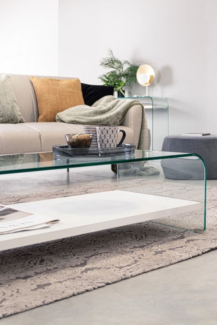 Tavolino "Line Wood" struttura in vetro trasparente per arredamento in Console e tavoli da divano Decor Space - Altamura, commercioVirtuoso.it