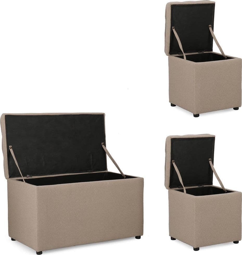Pouf contenitore "Derrick" struttura in legno di pino rivestimento in poliestere per interno - 33