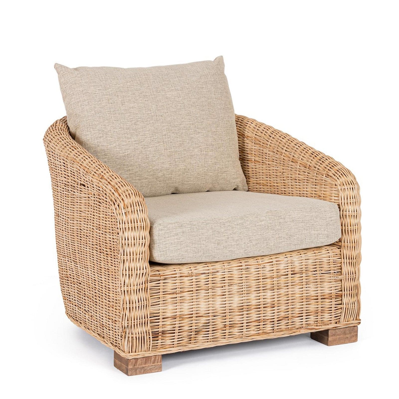 Poltrona "Cadice" struttura in rattan con cuscini per interno