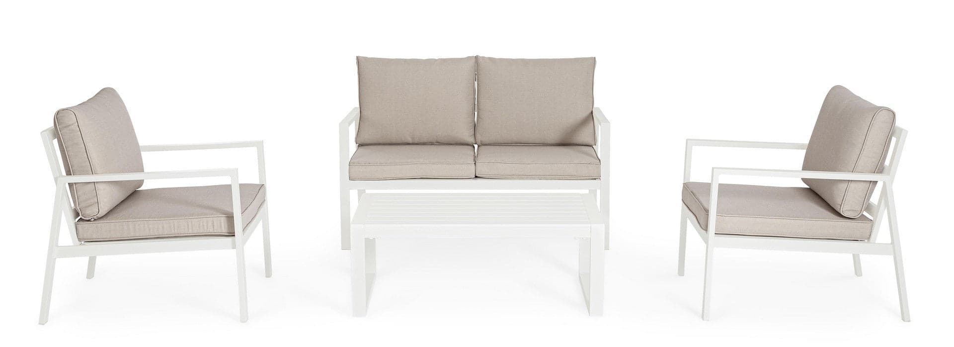 Salotto con poltrone e tavolino "Hilde" struttura in alluminio per veranda e giardino in Set di mobili Decor Space - Altamura, commercioVirtuoso.it