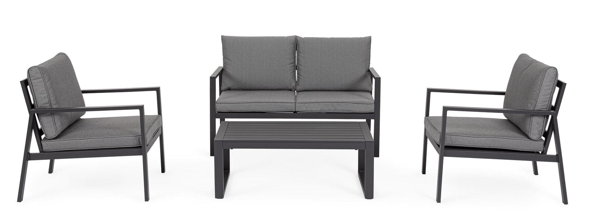 Salotto con poltrone e tavolino "Hilde" struttura in alluminio per veranda e giardino in Set di mobili Decor Space - Altamura, commercioVirtuoso.it