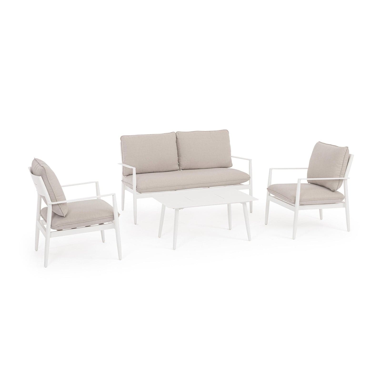 Salotto con poltrone e tavolino "Nebula" struttura in alluminio per veranda e giardino in Set di mobili Decor Space - Altamura, commercioVirtuoso.it