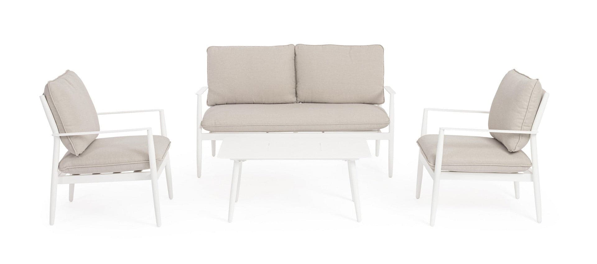 Salotto con poltrone e tavolino "Nebula" struttura in alluminio per veranda e giardino in Set di mobili Decor Space - Altamura, commercioVirtuoso.it
