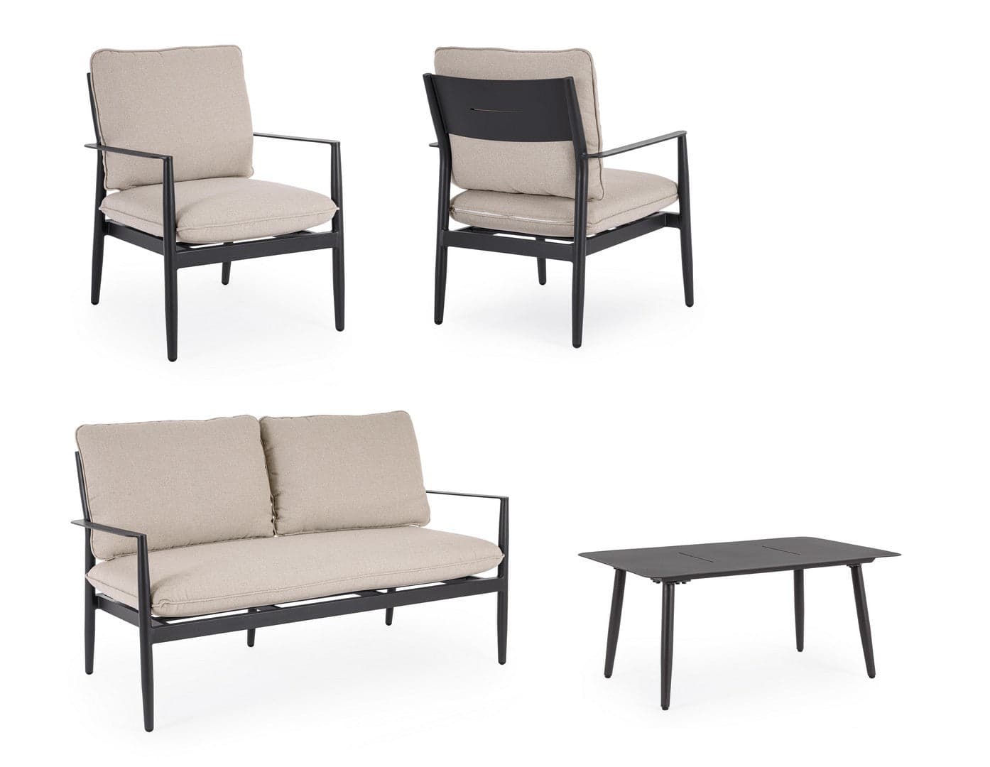 Salotto con poltrone e tavolino "Nebula" struttura in alluminio per veranda e giardino in Set di mobili Decor Space - Altamura, commercioVirtuoso.it
