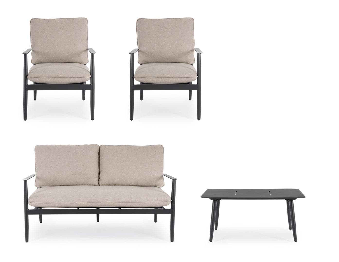 Salotto con poltrone e tavolino "Nebula" struttura in alluminio per veranda e giardino in Set di mobili Decor Space - Altamura, commercioVirtuoso.it