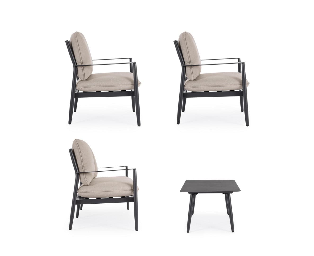 Salotto con poltrone e tavolino "Nebula" struttura in alluminio per veranda e giardino in Set di mobili Decor Space - Altamura, commercioVirtuoso.it