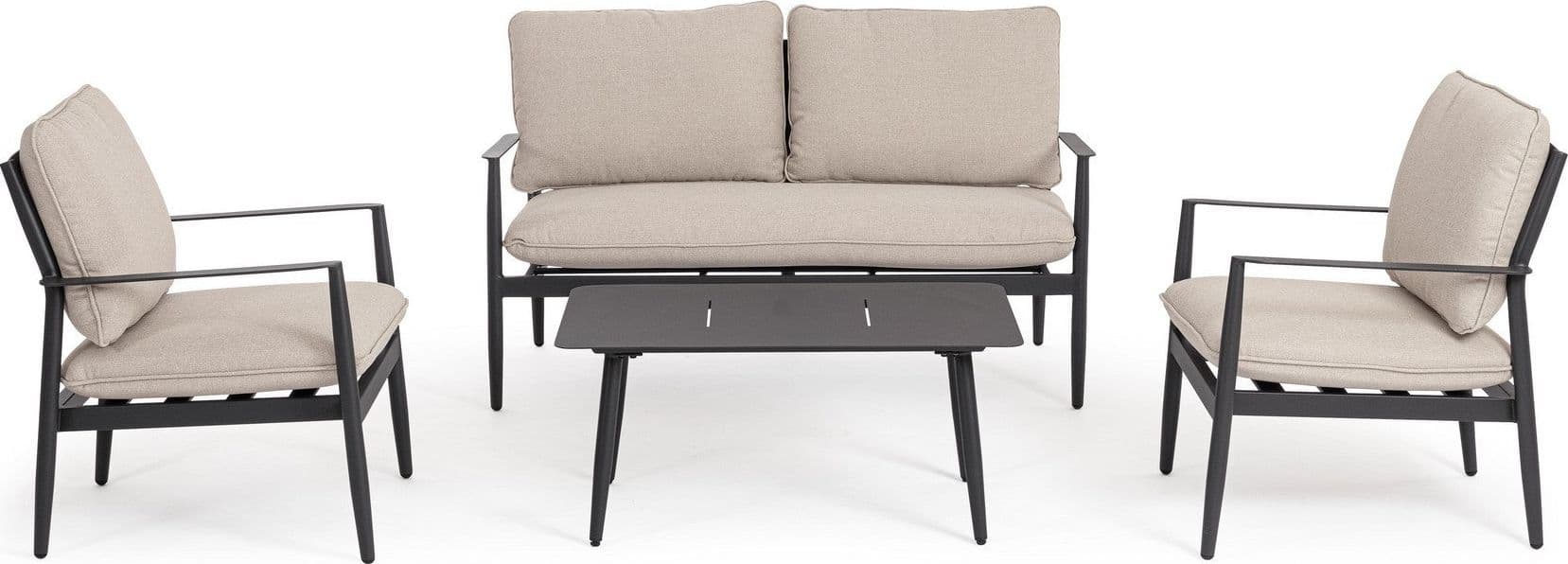 Salotto con poltrone e tavolino "Nebula" struttura in alluminio per veranda e giardino in Set di mobili Decor Space - Altamura, commercioVirtuoso.it