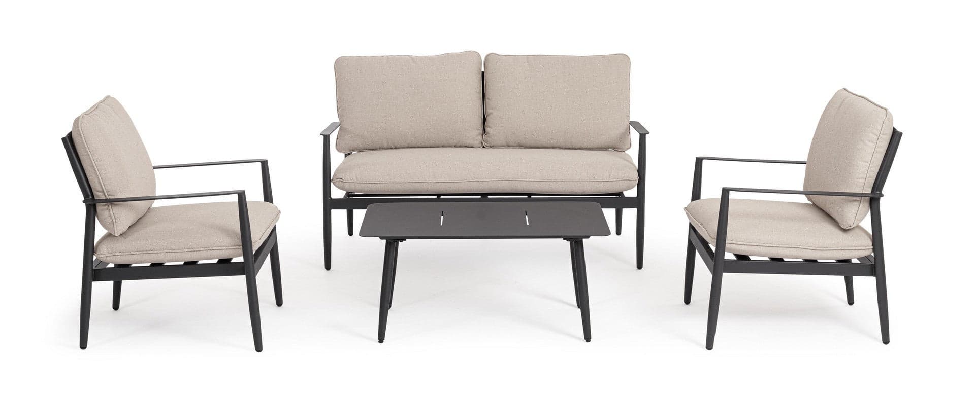 Salotto con poltrone e tavolino "Nebula" struttura in alluminio per veranda e giardino in Set di mobili Decor Space - Altamura, commercioVirtuoso.it