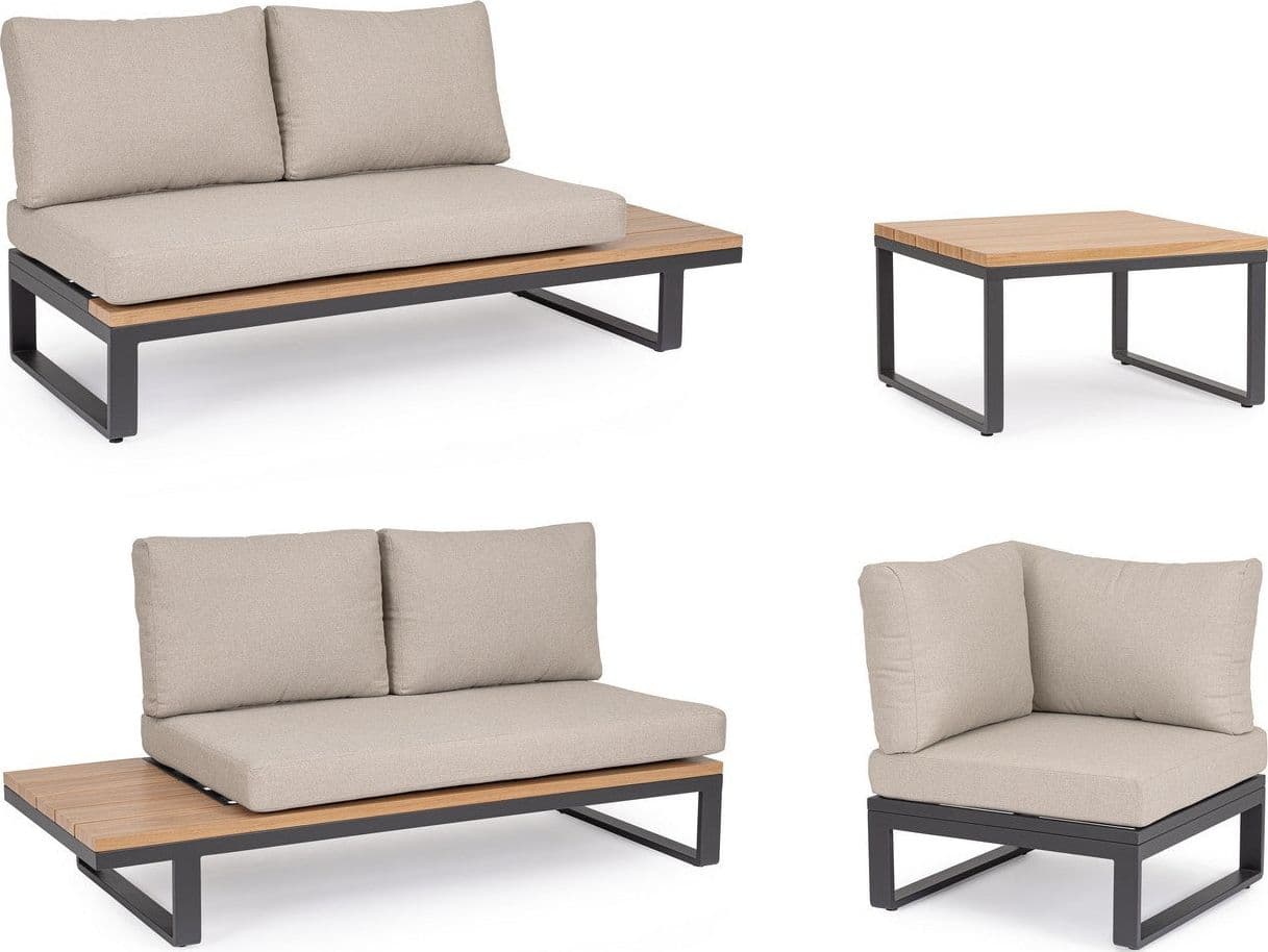 Salotto con poltrone e tavolino "Zelmar" struttura in alluminio per veranda e giardino in Set di mobili Decor Space - Altamura, commercioVirtuoso.it