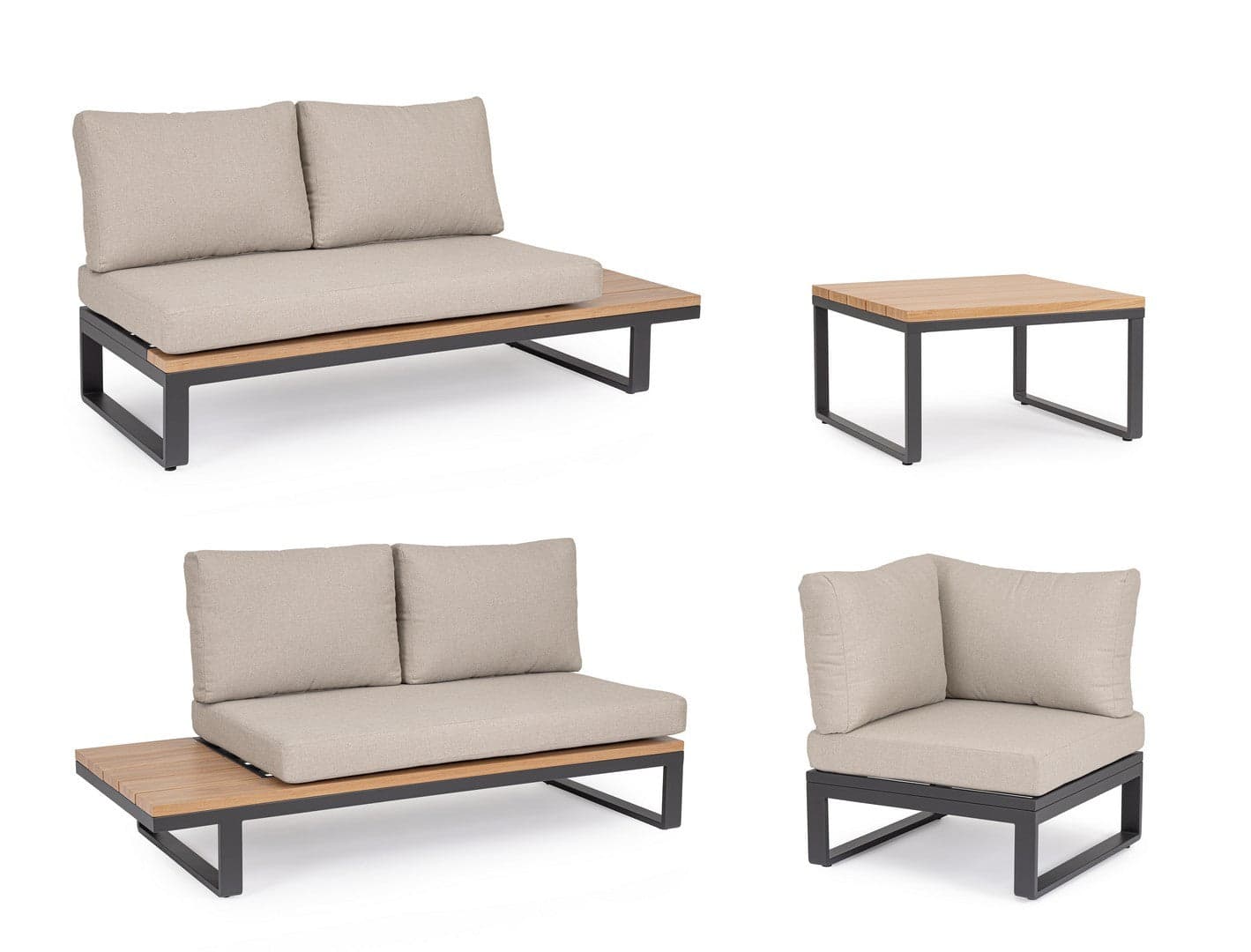 Salotto con poltrone e tavolino "Zelmar" struttura in alluminio per veranda e giardino in Set di mobili Decor Space - Altamura, commercioVirtuoso.it