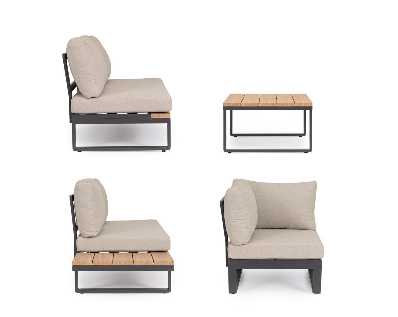 Salotto con poltrone e tavolino "Zelmar" struttura in alluminio per veranda e giardino in Set di mobili Decor Space - Altamura, commercioVirtuoso.it