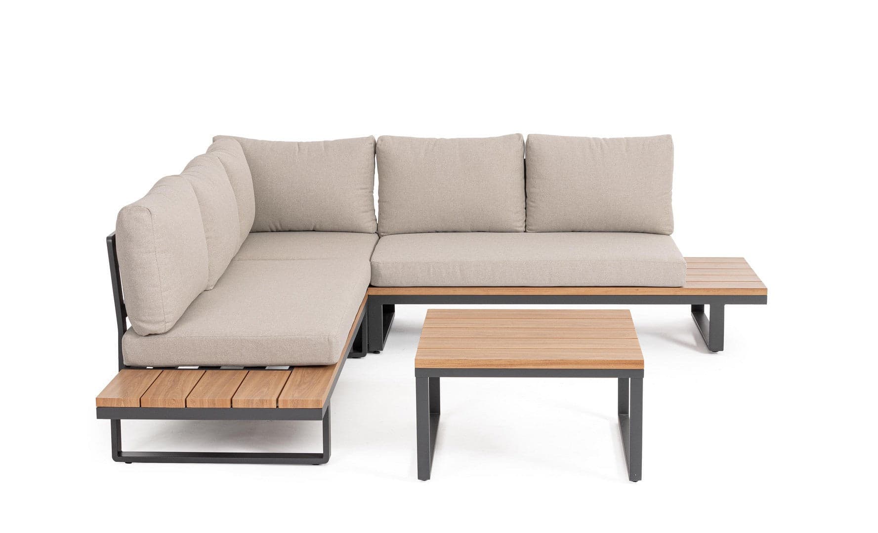 Salotto con poltrone e tavolino "Zelmar" struttura in alluminio per veranda e giardino in Set di mobili Decor Space - Altamura, commercioVirtuoso.it