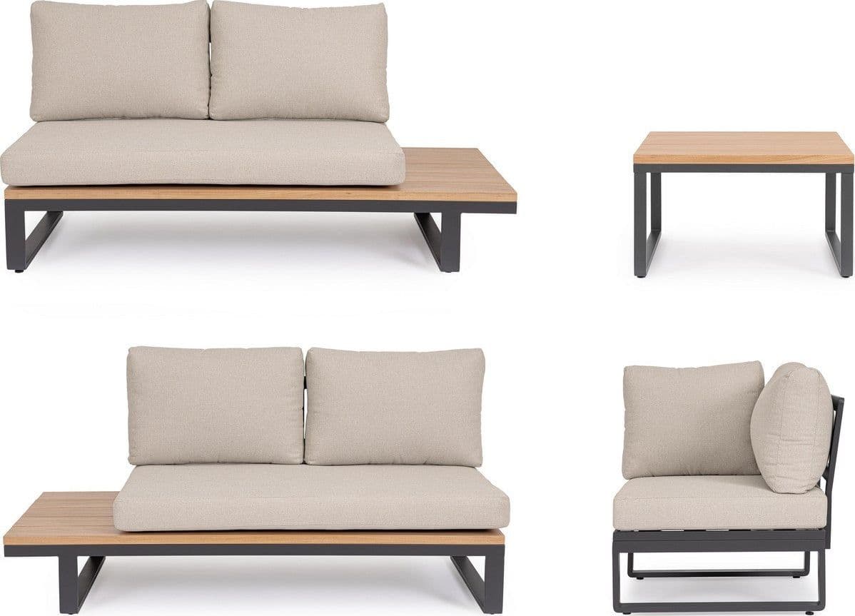 Salotto con poltrone e tavolino "Zelmar" struttura in alluminio per veranda e giardino in Set di mobili Decor Space - Altamura, commercioVirtuoso.it