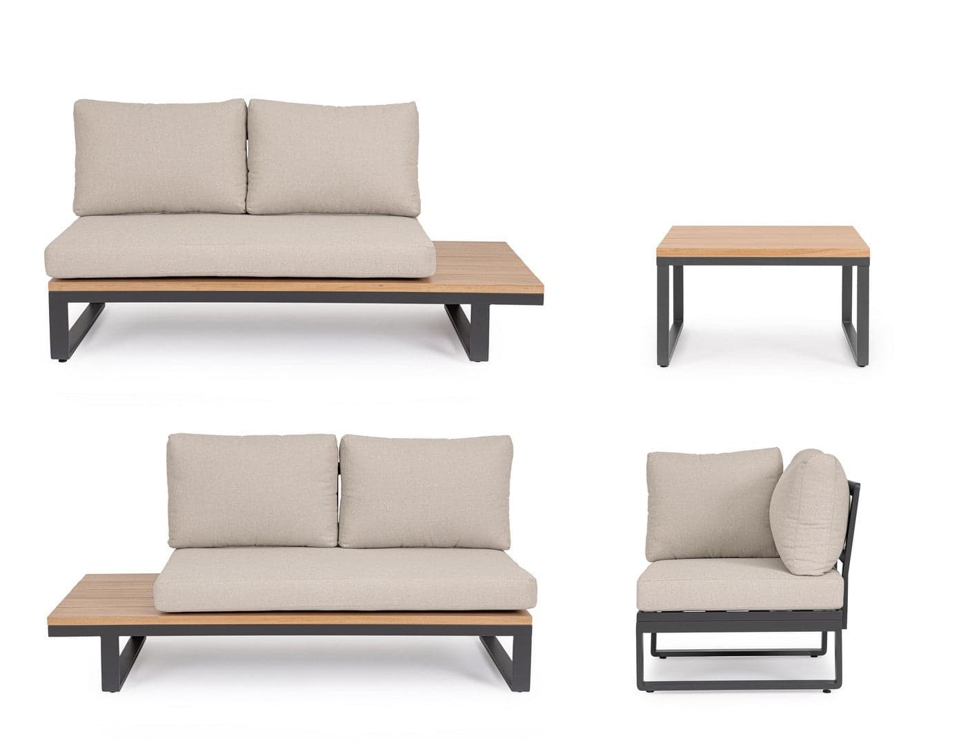 Salotto con poltrone e tavolino "Zelmar" struttura in alluminio per veranda e giardino in Set di mobili Decor Space - Altamura, commercioVirtuoso.it