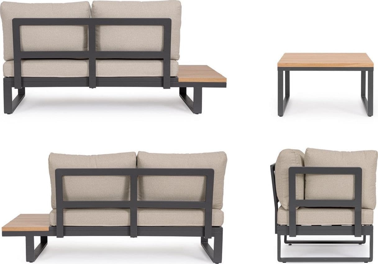 Salotto con poltrone e tavolino "Zelmar" struttura in alluminio per veranda e giardino in Set di mobili Decor Space - Altamura, commercioVirtuoso.it