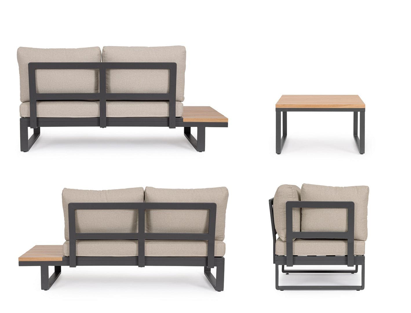 Salotto con poltrone e tavolino "Zelmar" struttura in alluminio per veranda e giardino in Set di mobili Decor Space - Altamura, commercioVirtuoso.it