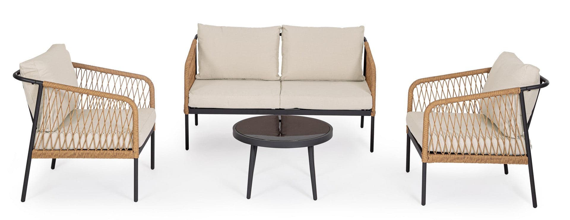 Salotto con poltrone e tavolino "Felipe" struttura in alluminio per veranda e giardino in Set di mobili Decor Space - Altamura, commercioVirtuoso.it