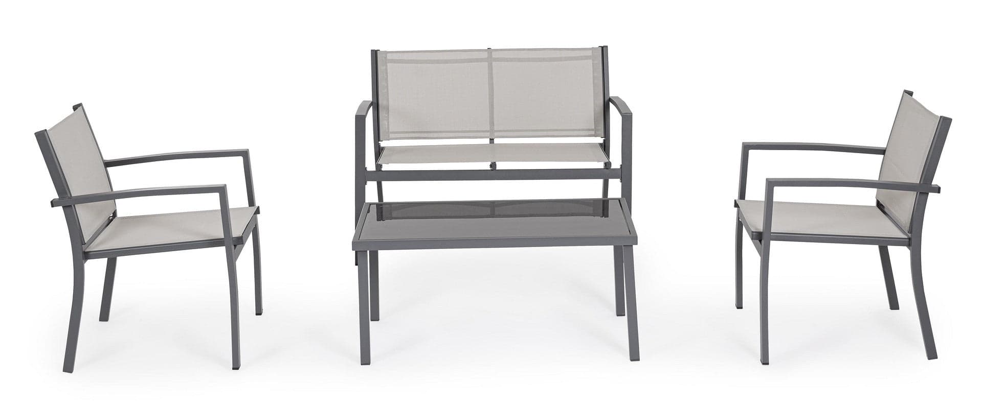 Salotto con poltrone e tavolino "Florida" struttura in acciaio per veranda e giardino in Set di mobili Decor Space - Altamura, commercioVirtuoso.it