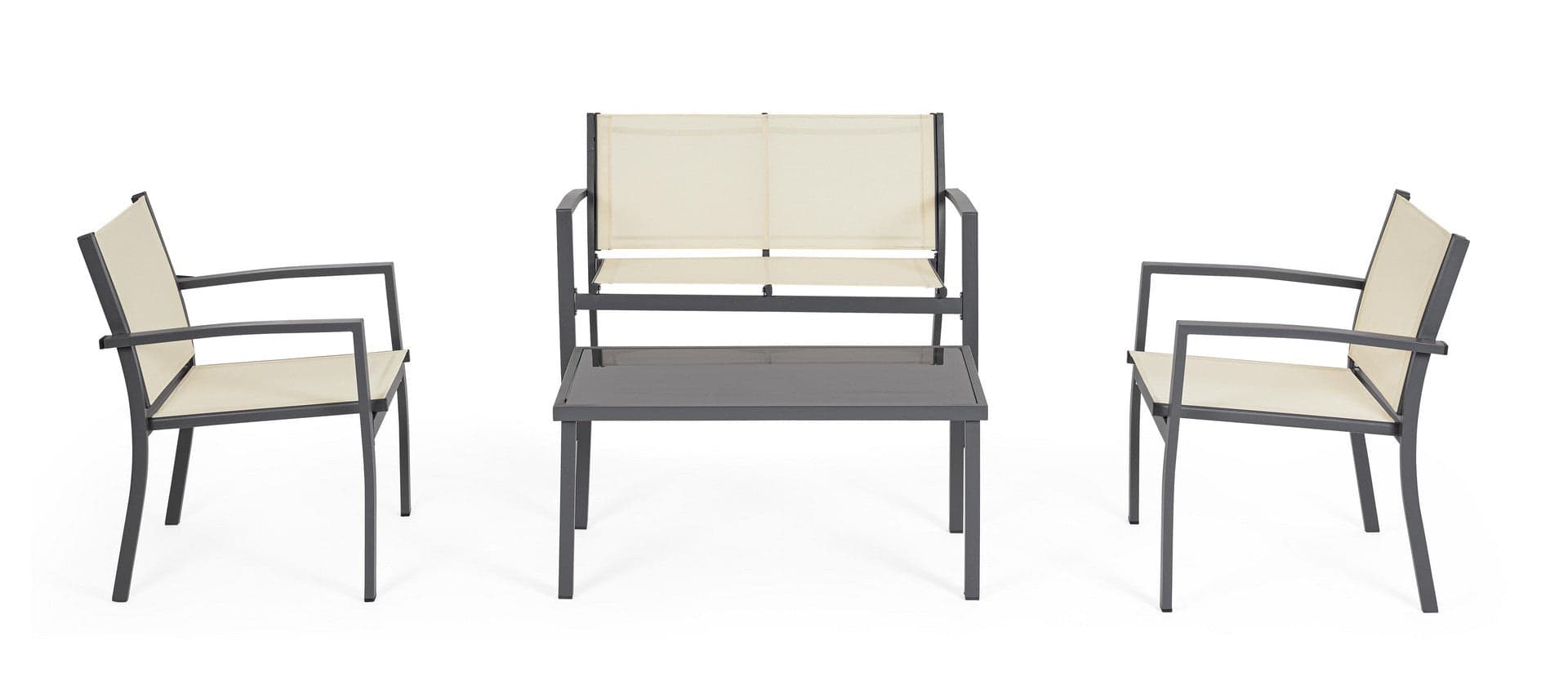 Salotto con poltrone e tavolino "Florida" struttura in acciaio per veranda e giardino in Set di mobili Decor Space - Altamura, commercioVirtuoso.it