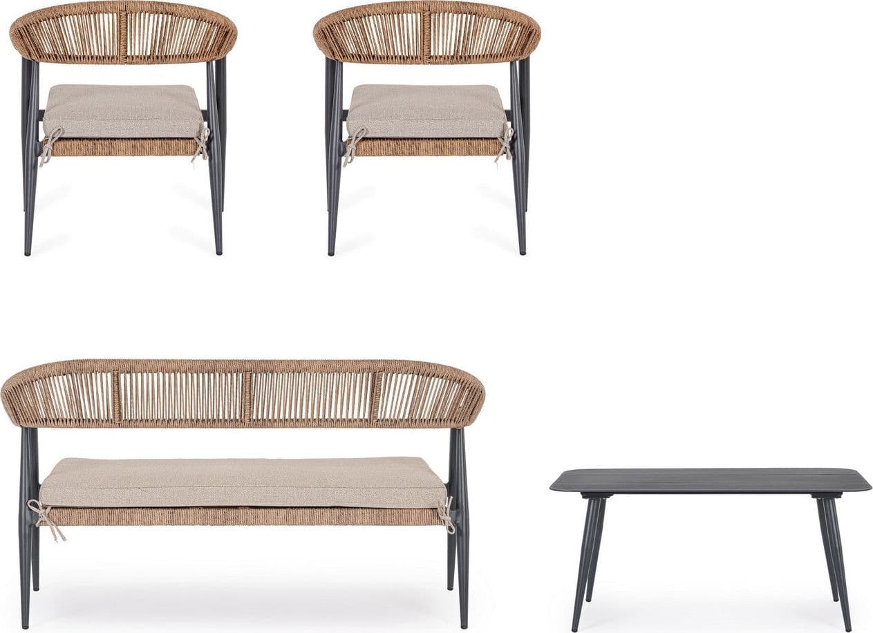 Salotto con poltrone e tavolino "Jandia" struttura in alluminio per veranda e giardino in Set di mobili Decor Space - Altamura, commercioVirtuoso.it