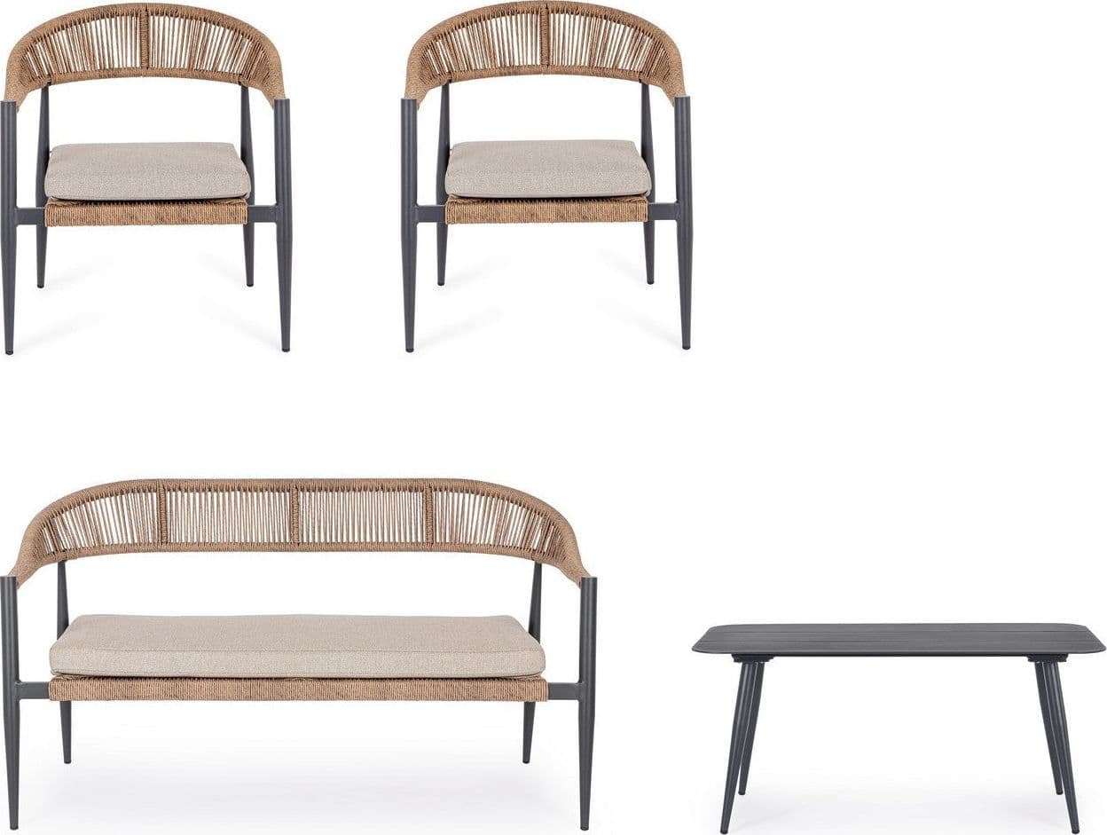 Salotto con poltrone e tavolino "Jandia" struttura in alluminio per veranda e giardino in Set di mobili Decor Space - Altamura, commercioVirtuoso.it
