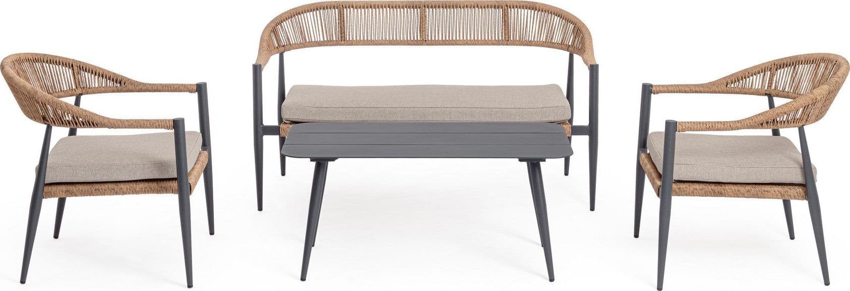 Salotto con poltrone e tavolino "Jandia" struttura in alluminio per veranda e giardino in Set di mobili Decor Space - Altamura, commercioVirtuoso.it