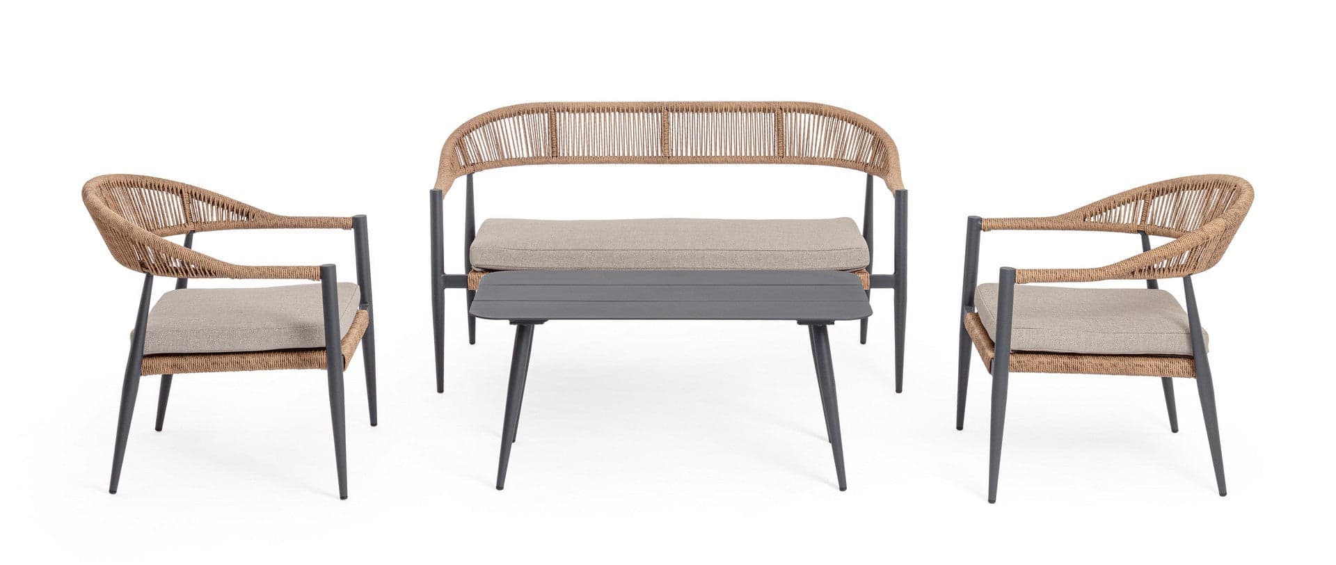 Salotto con poltrone e tavolino "Jandia" struttura in alluminio per veranda e giardino in Set di mobili Decor Space - Altamura, commercioVirtuoso.it