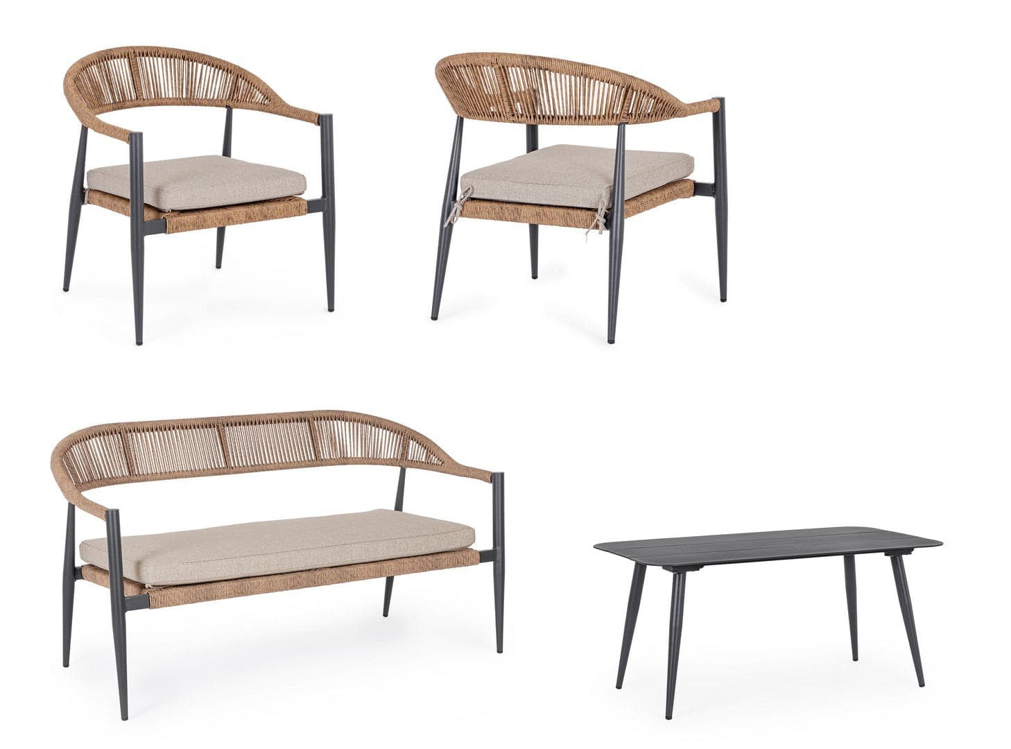 Salotto con poltrone e tavolino "Jandia" struttura in alluminio per veranda e giardino in Set di mobili Decor Space - Altamura, commercioVirtuoso.it