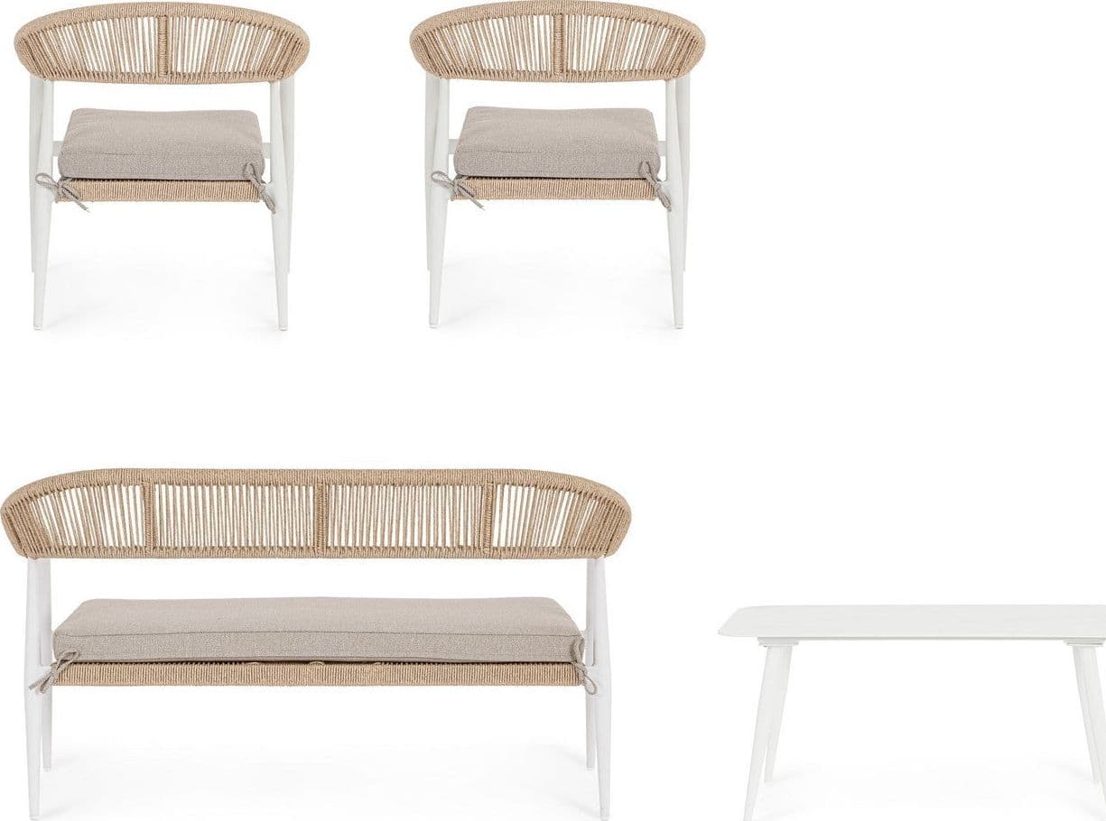 Salotto con poltrone e tavolino "Jandia" struttura in alluminio per veranda e giardino in Set di mobili Decor Space - Altamura, commercioVirtuoso.it