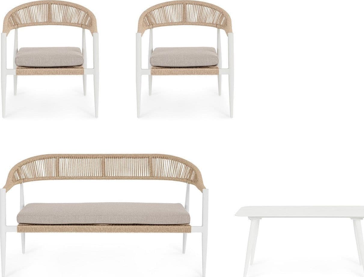 Salotto con poltrone e tavolino "Jandia" struttura in alluminio per veranda e giardino in Set di mobili Decor Space - Altamura, commercioVirtuoso.it