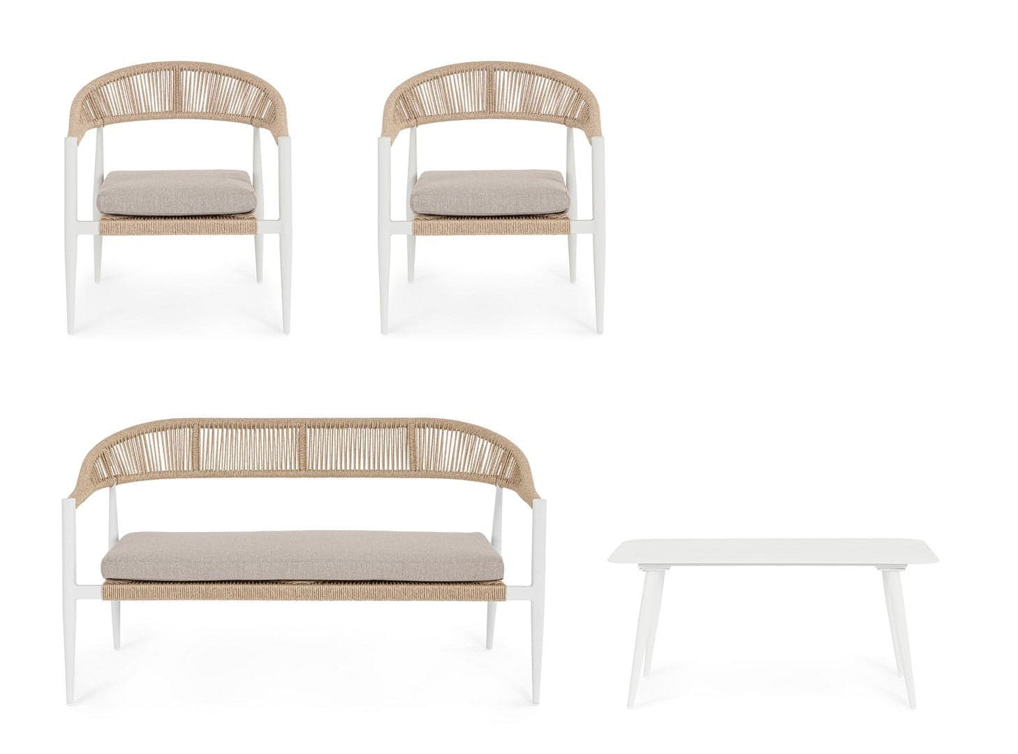 Salotto con poltrone e tavolino "Jandia" struttura in alluminio per veranda e giardino in Set di mobili Decor Space - Altamura, commercioVirtuoso.it