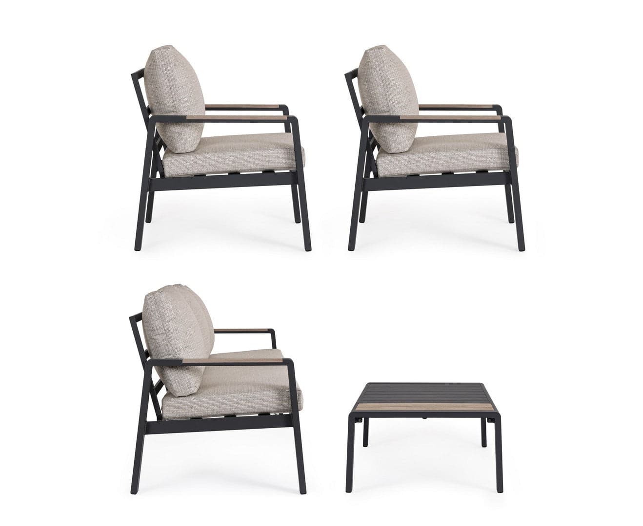 Salotto con poltrone e tavolino "Elna" struttura in alluminio per veranda e giardino in Set di mobili Decor Space - Altamura, commercioVirtuoso.it