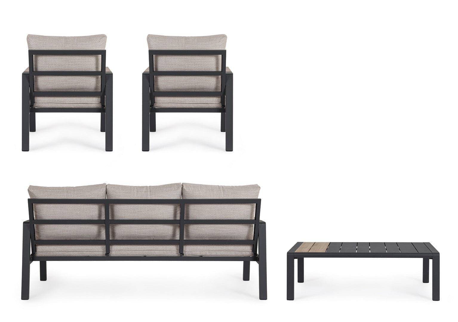 Salotto con poltrone e tavolino "Elna" struttura in alluminio per veranda e giardino in Set di mobili Decor Space - Altamura, commercioVirtuoso.it