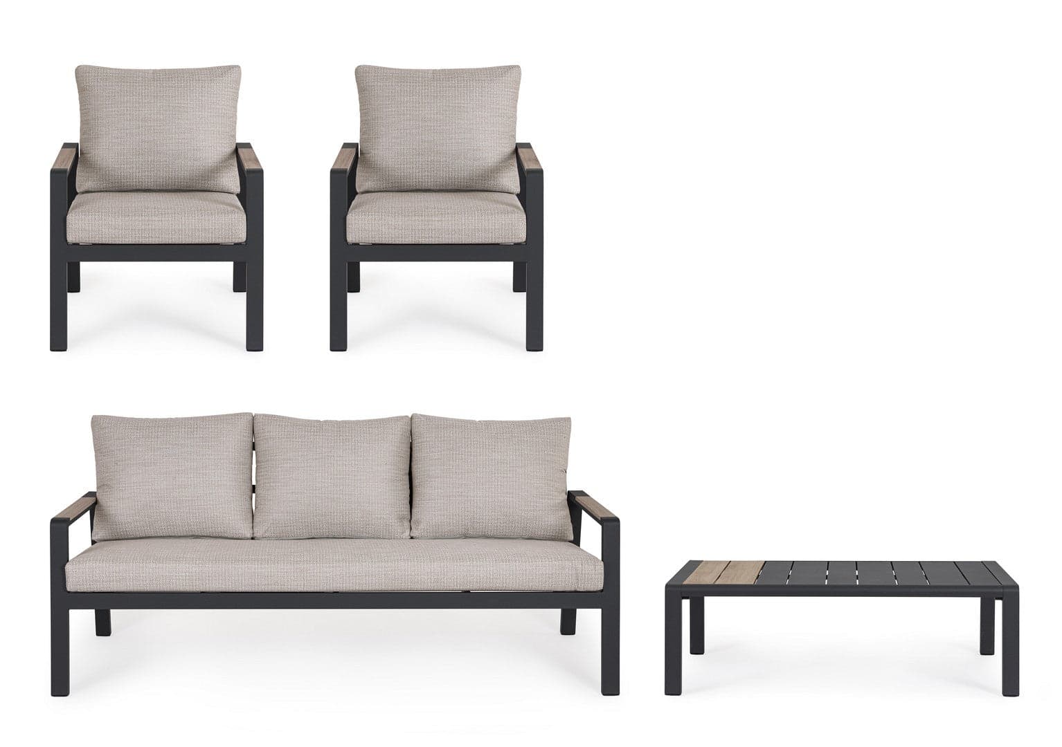 Salotto con poltrone e tavolino "Elna" struttura in alluminio per veranda e giardino in Set di mobili Decor Space - Altamura, commercioVirtuoso.it