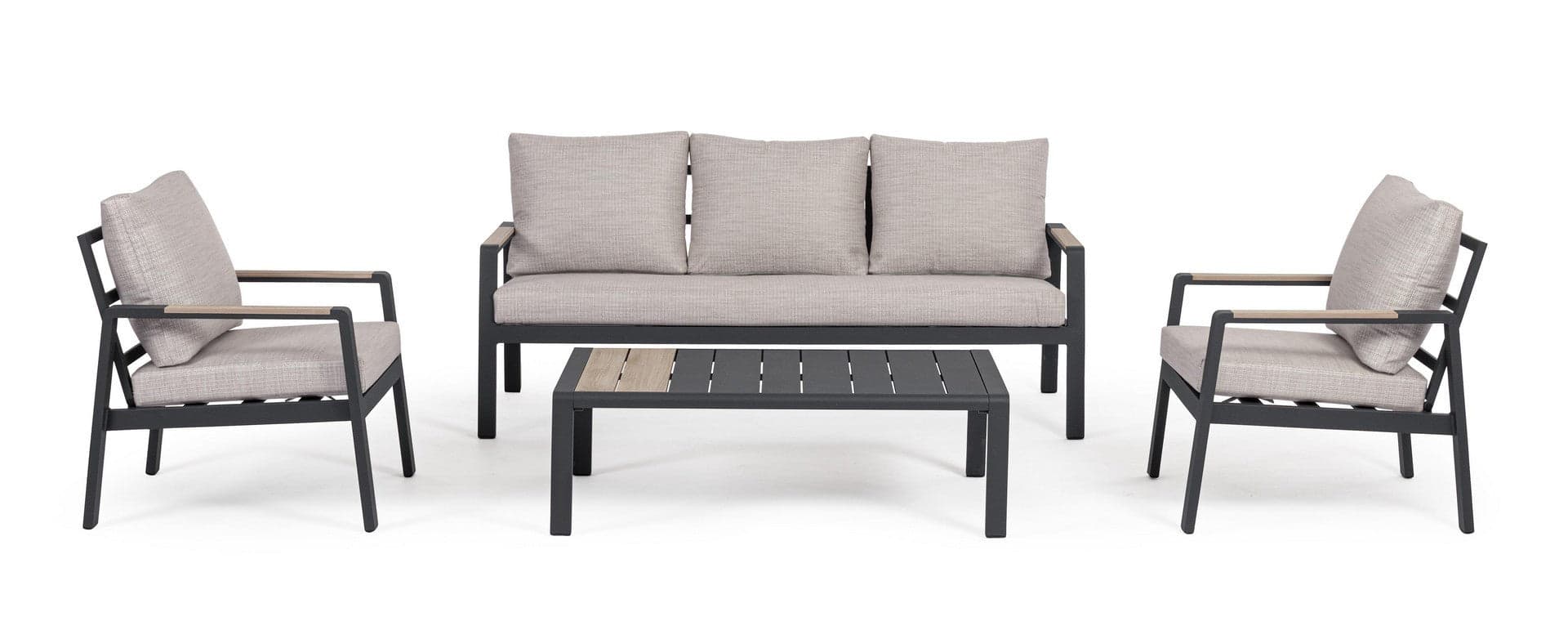 Salotto con poltrone e tavolino "Elna" struttura in alluminio per veranda e giardino in Set di mobili Decor Space - Altamura, commercioVirtuoso.it