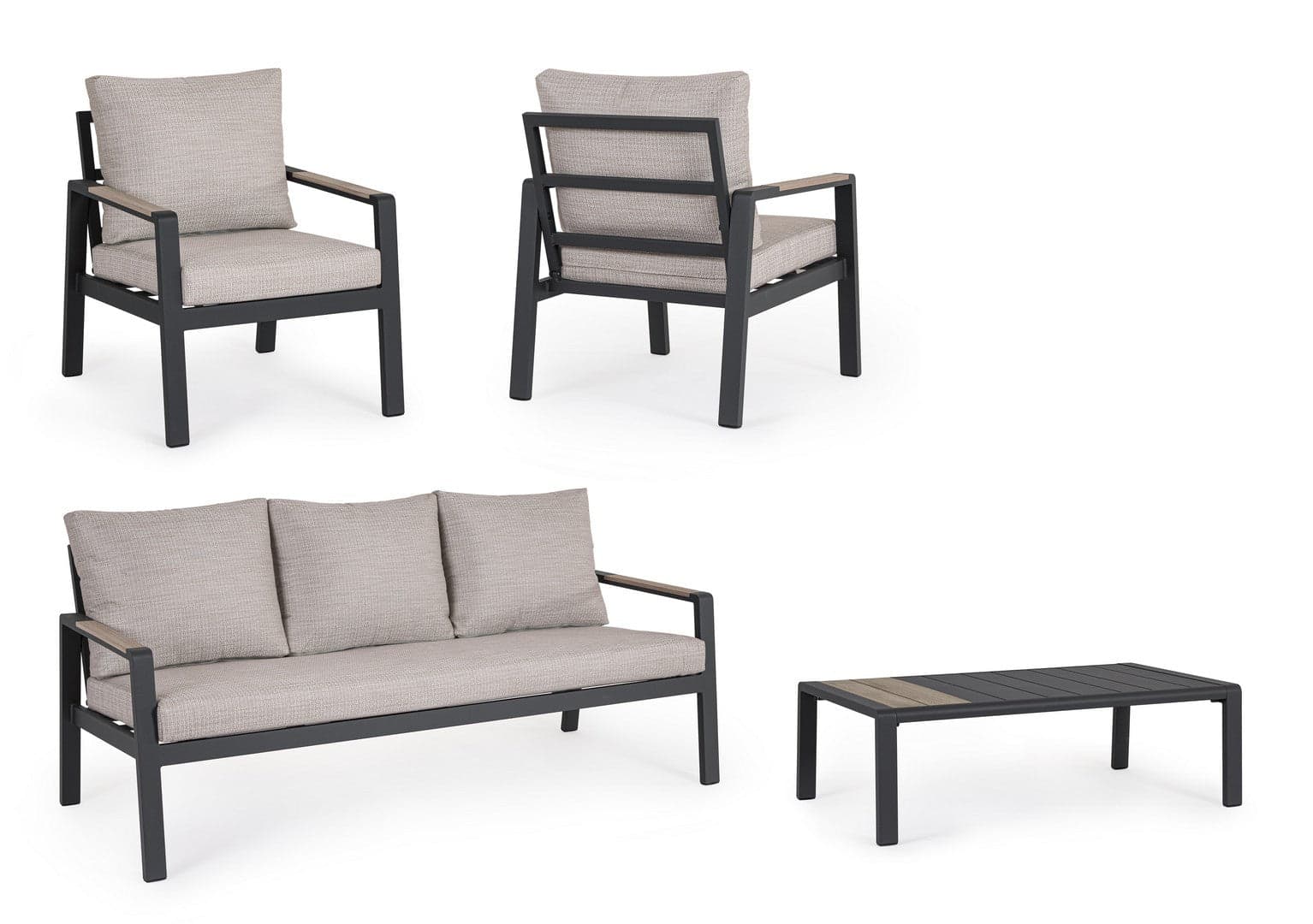 Salotto con poltrone e tavolino "Elna" struttura in alluminio per veranda e giardino in Set di mobili Decor Space - Altamura, commercioVirtuoso.it