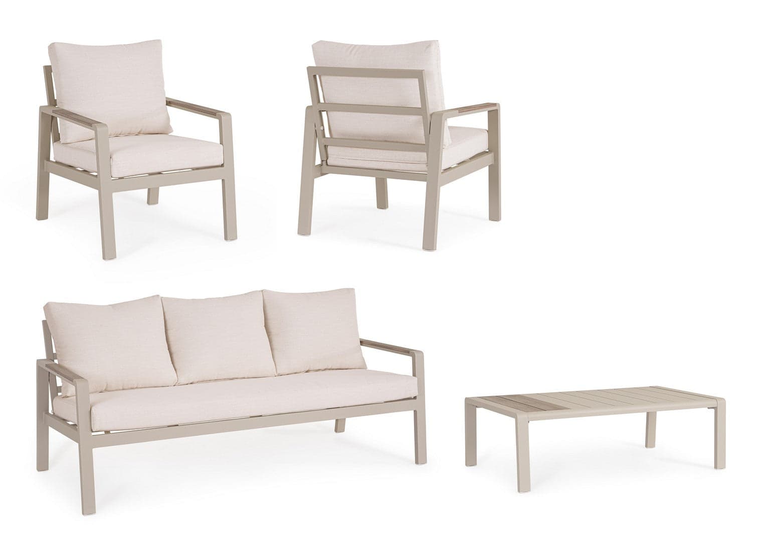 Salotto con poltrone e tavolino "Elna" struttura in alluminio per veranda e giardino in Set di mobili Decor Space - Altamura, commercioVirtuoso.it