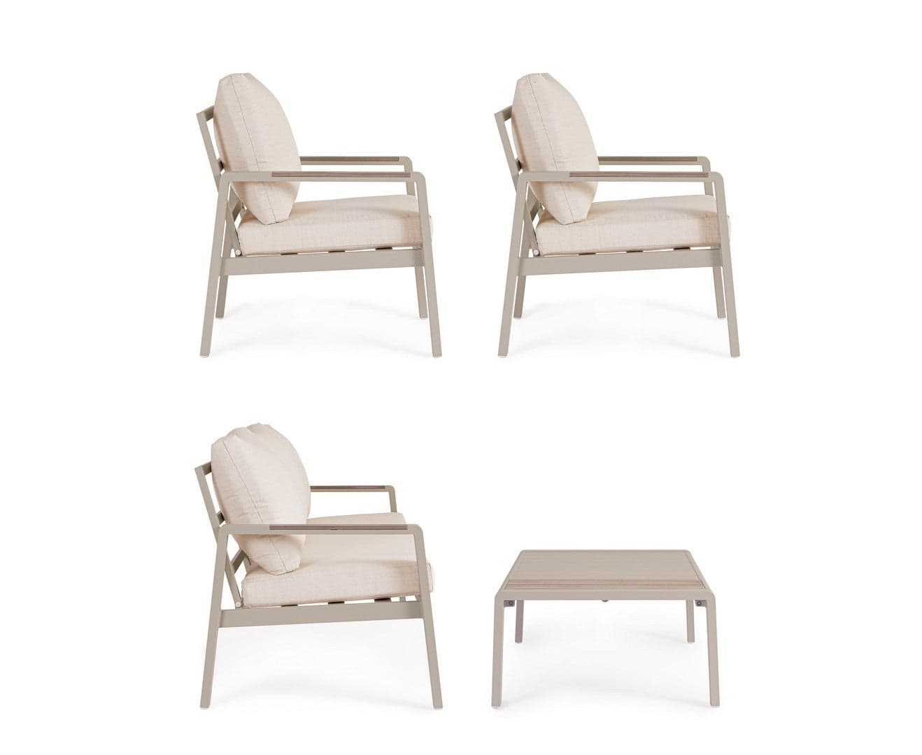 Salotto con poltrone e tavolino "Elna" struttura in alluminio per veranda e giardino in Set di mobili Decor Space - Altamura, commercioVirtuoso.it