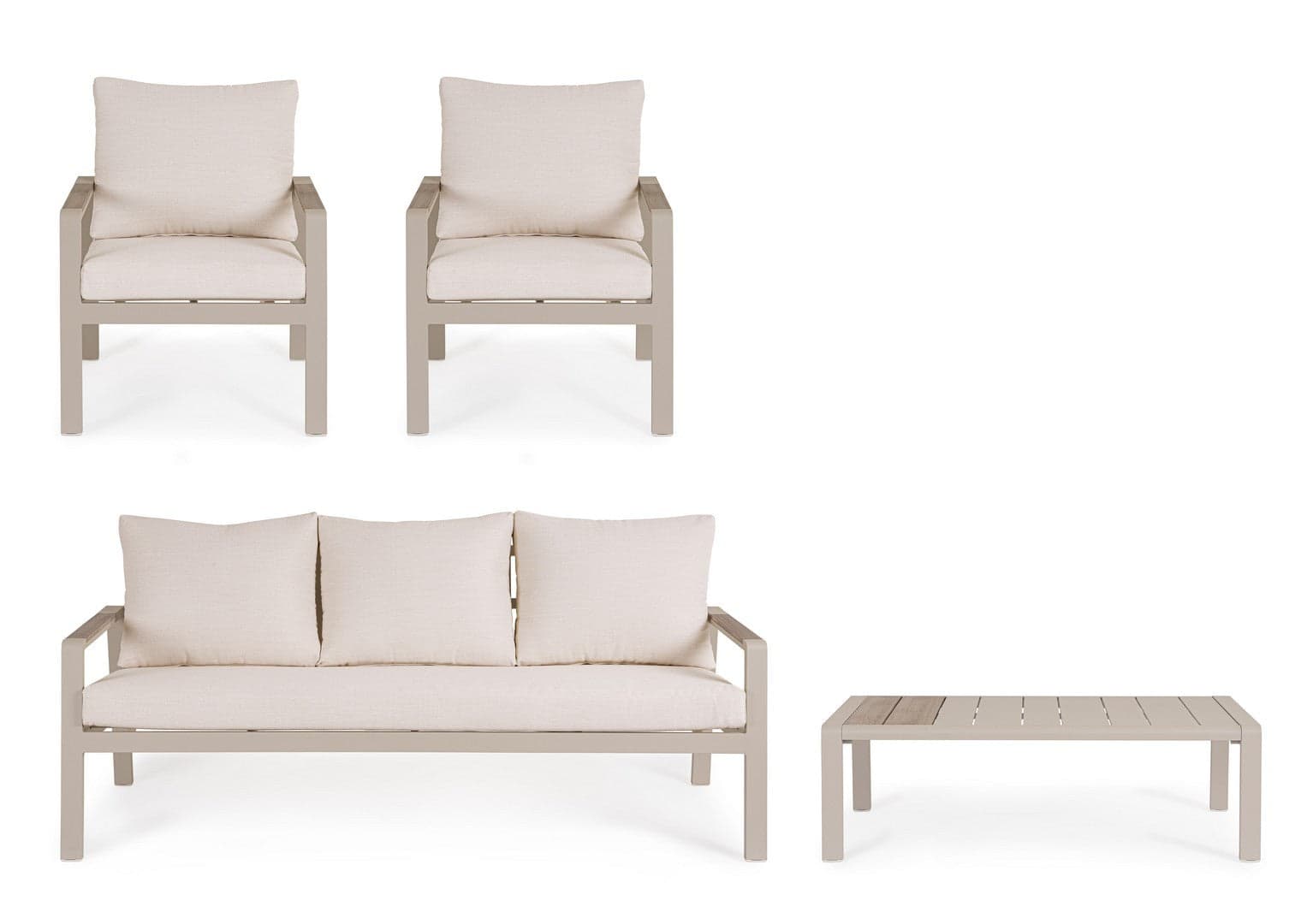 Salotto con poltrone e tavolino "Elna" struttura in alluminio per veranda e giardino in Set di mobili Decor Space - Altamura, commercioVirtuoso.it