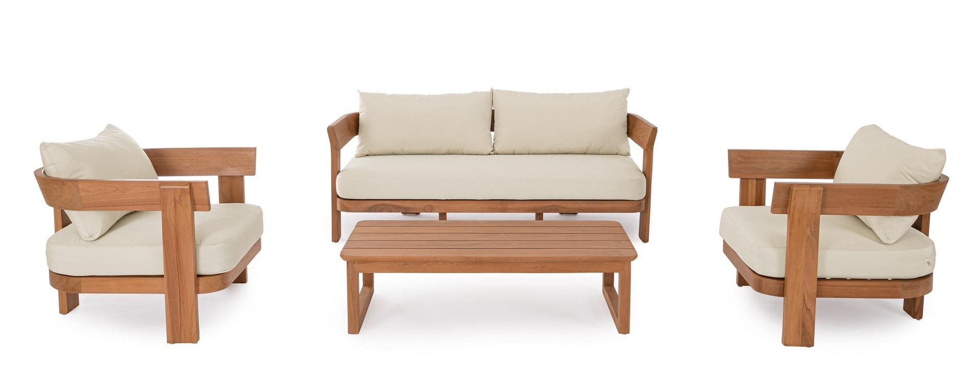 Divano "Evora" struttura in teak con cuscini da giardino e veranda in Set di mobili Decor Space - Altamura, commercioVirtuoso.it