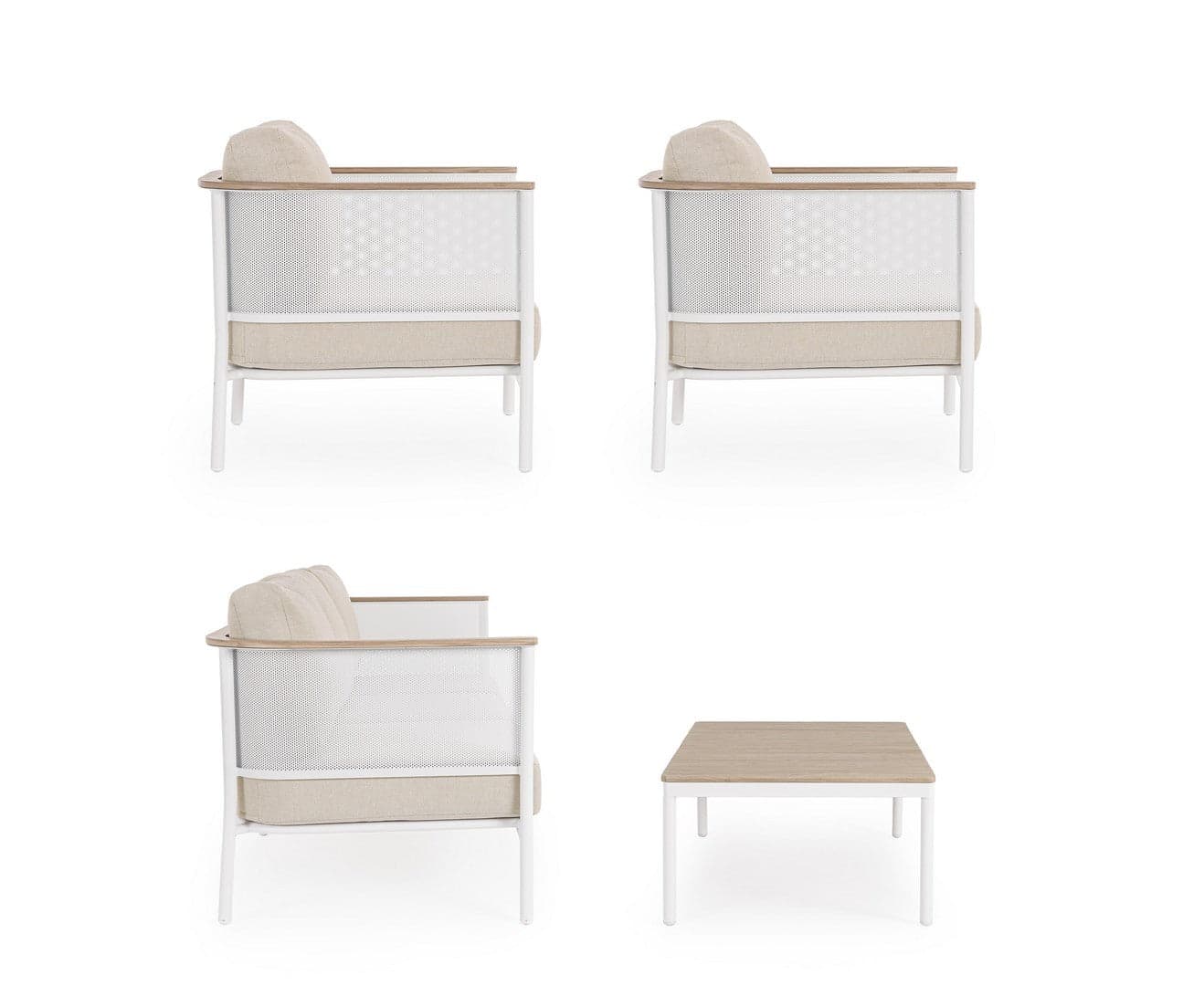 Salotto con poltrone e tavolino "Ulises" struttura in alluminio per veranda e giardino in Set di mobili Decor Space - Altamura, commercioVirtuoso.it