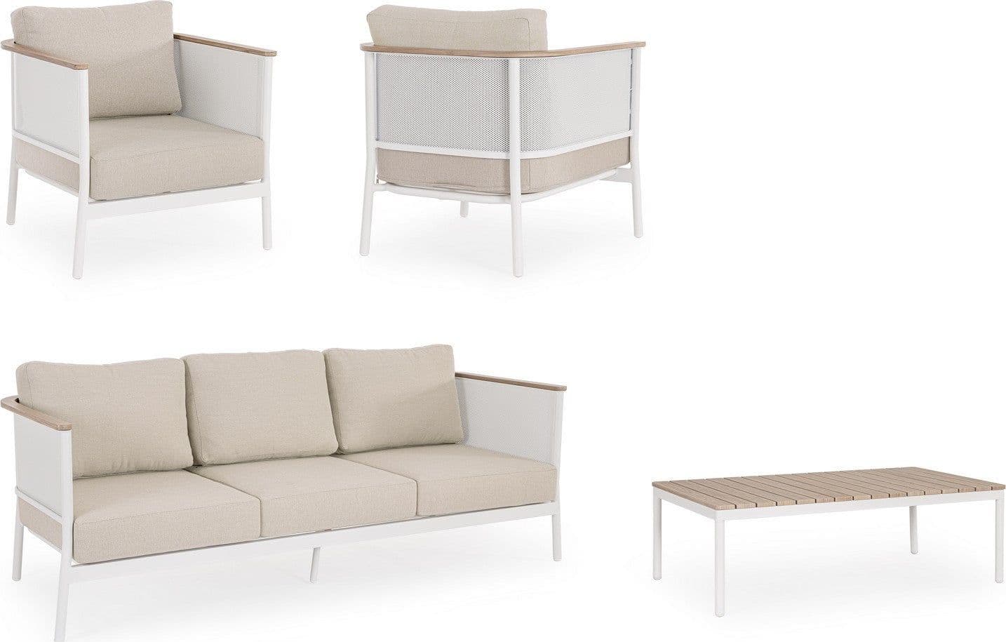 Salotto con poltrone e tavolino "Ulises" struttura in alluminio per veranda e giardino in Set di mobili Decor Space - Altamura, commercioVirtuoso.it