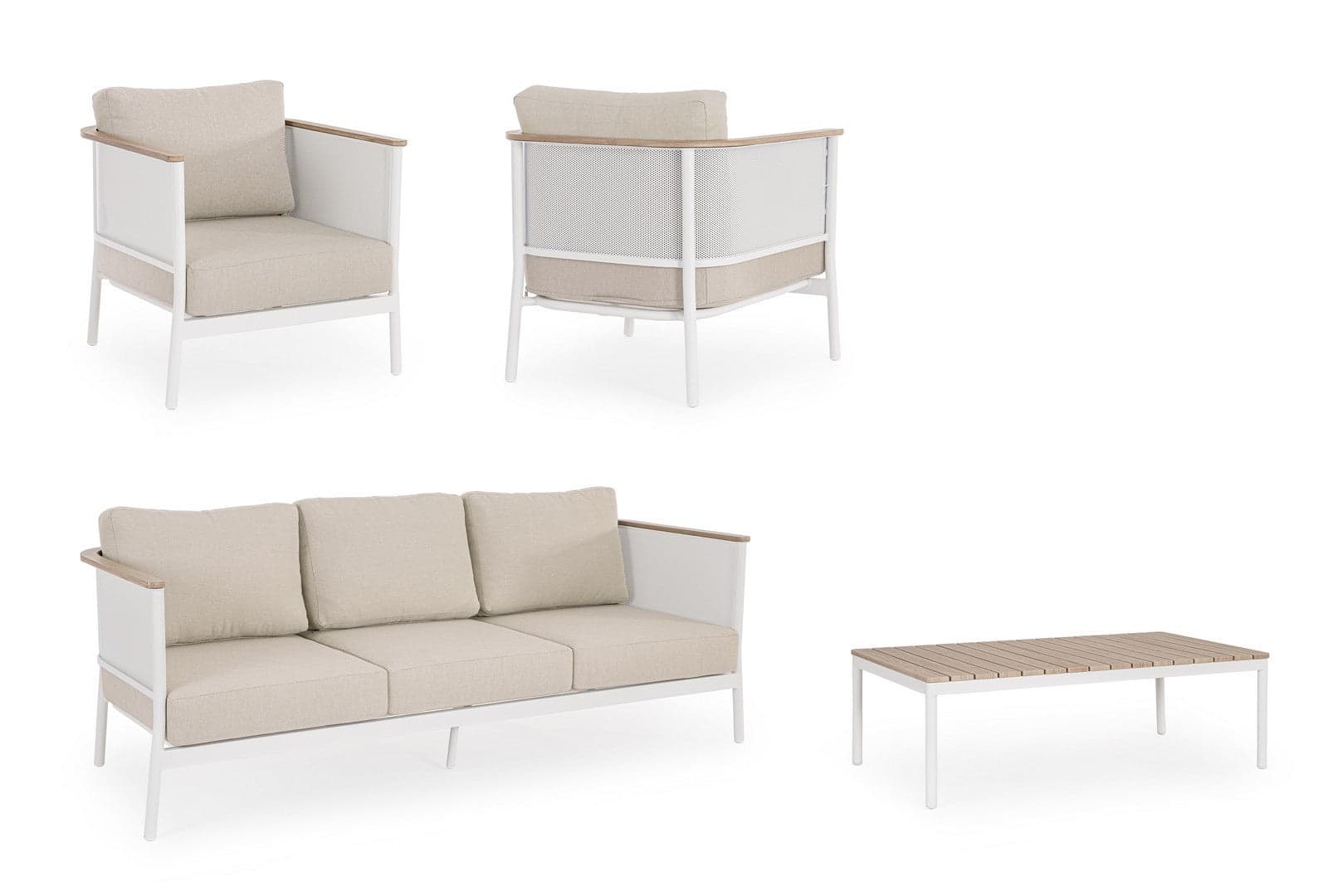 Salotto con poltrone e tavolino "Ulises" struttura in alluminio per veranda e giardino in Set di mobili Decor Space - Altamura, commercioVirtuoso.it