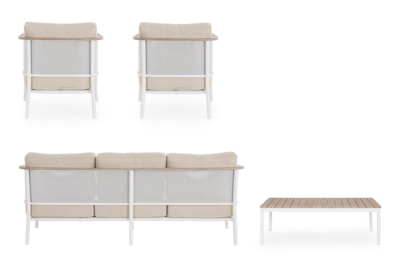 Salotto con poltrone e tavolino "Ulises" struttura in alluminio per veranda e giardino in Set di mobili Decor Space - Altamura, commercioVirtuoso.it
